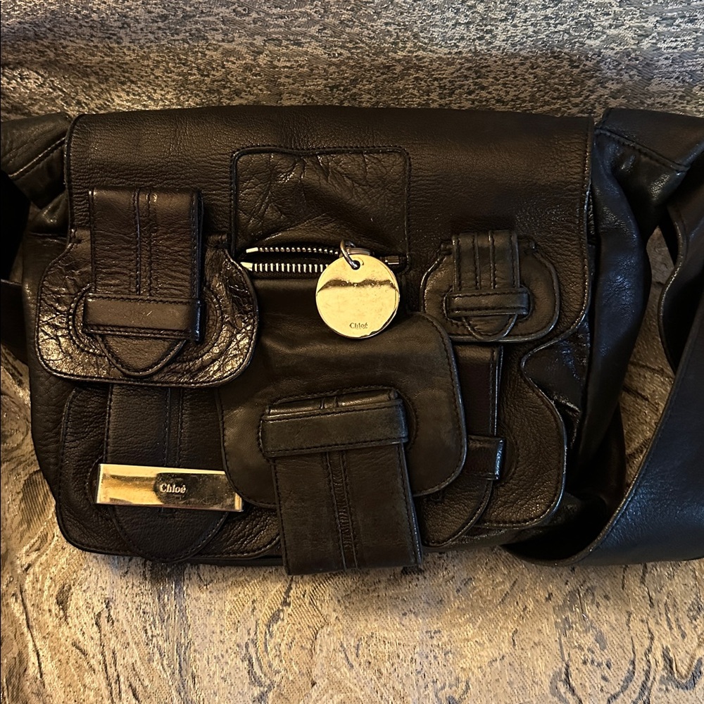 Chloe Black Leather Messenger Bag